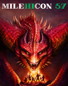 Picture of  Red Dragon with black shadowing, with the title MileHiCon 57 at the top.