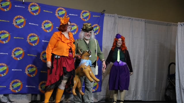 Lorelei Suzanne, Erik von Halle, Brian Reed, and Scooby Doo as Fred, Daphne, Velma, Shaggy, and Scooby Doo from Steampunk Scooby Doo