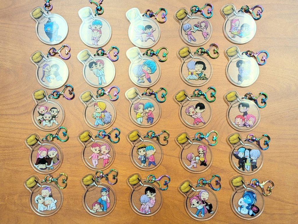 Photo of some keychains sold by Q's Apothecary